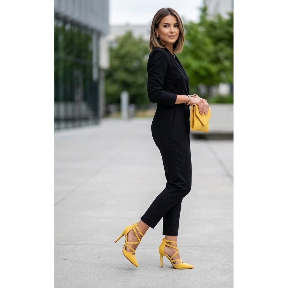 MVE Young-04 Mustard Yellow Strappy Pointed Toe Stiletto Pumps Heels Size 8